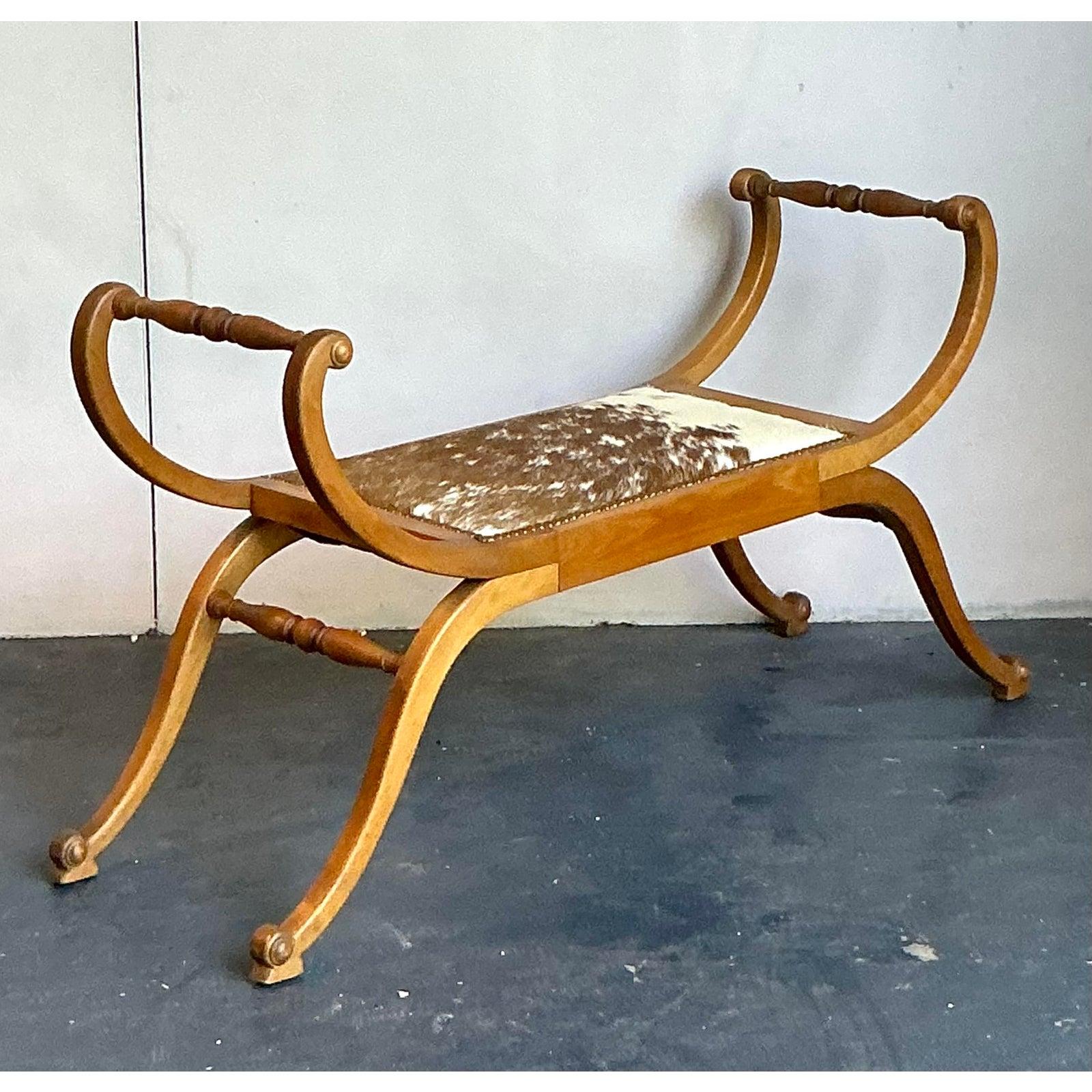 Vintage Boho Scroll Bench In Good Condition For Sale In West Palm Beach, FL