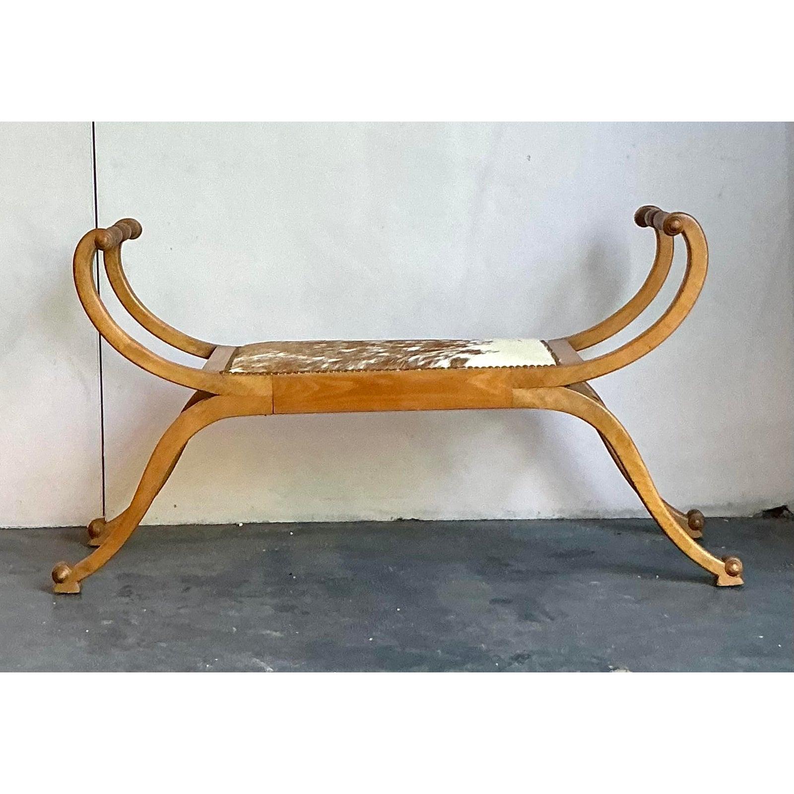 20th Century Vintage Boho Scroll Bench For Sale