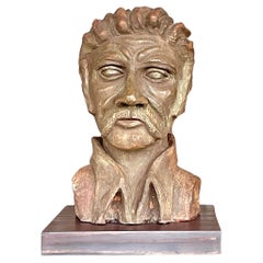 Retro Boho Sculpted Clay Bust of Man