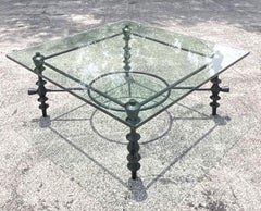Vintage Boho Sculpted Leg Wrought Iron Coffee Table After Giacometti