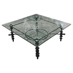 Vintage Boho Sculpted Leg Wrought Iron Coffee Table After Giacometti