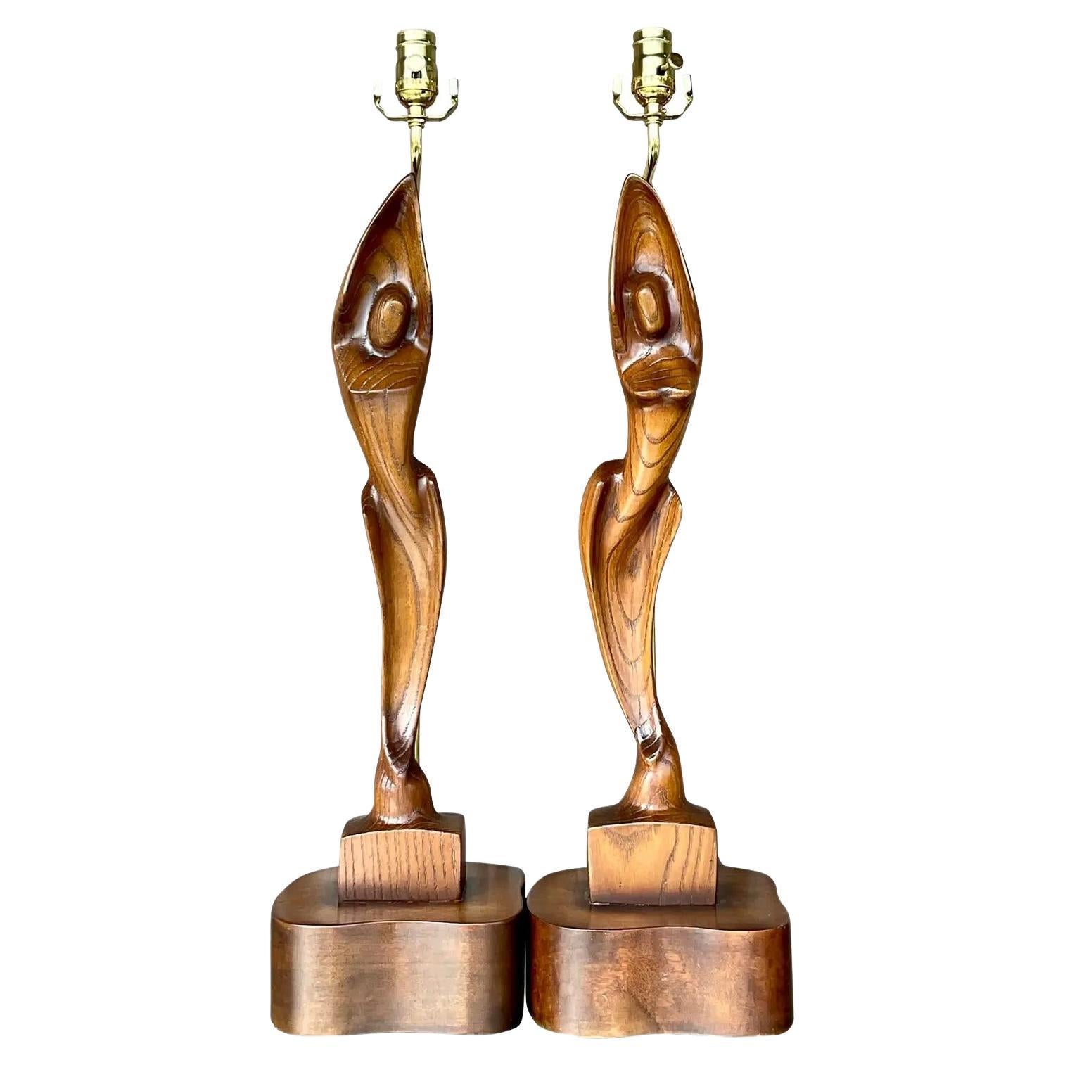 Vintage Boho Sculptural Figure Lamps by Yasha Heifetz - a Pair For Sale