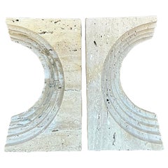 Vintage Boho Sculptural Travertine Bookends - Set of 2
