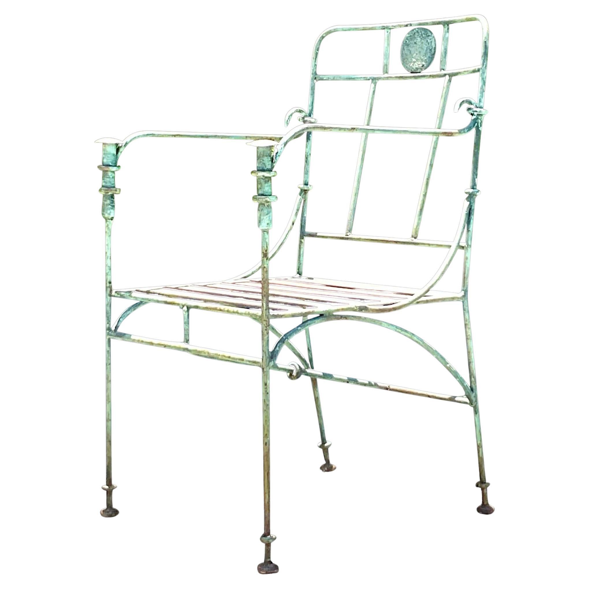Vintage Boho Sculptural Wrought Iron Chair After Giacometti