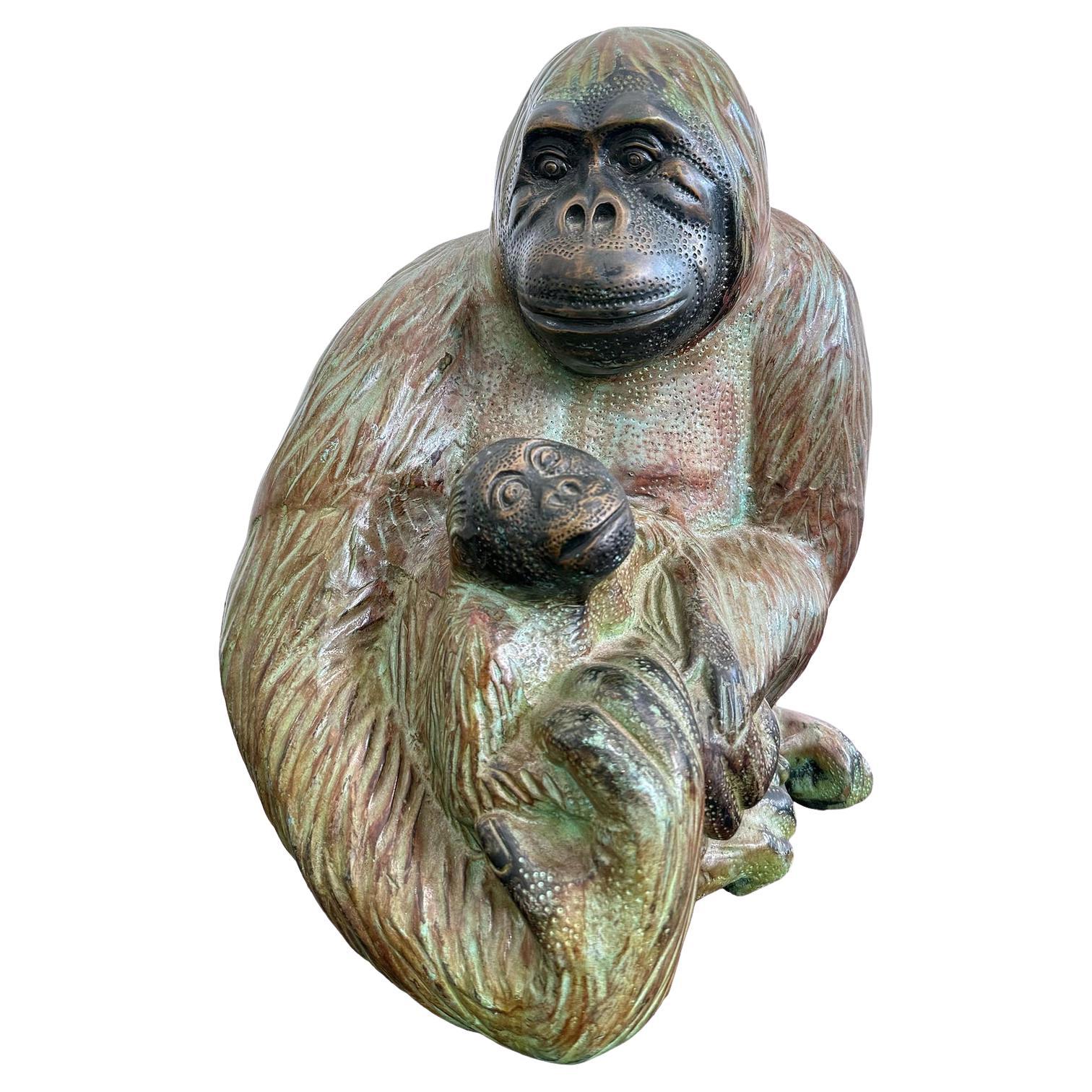 Vintage Boho Skulptur Bronze Affe
