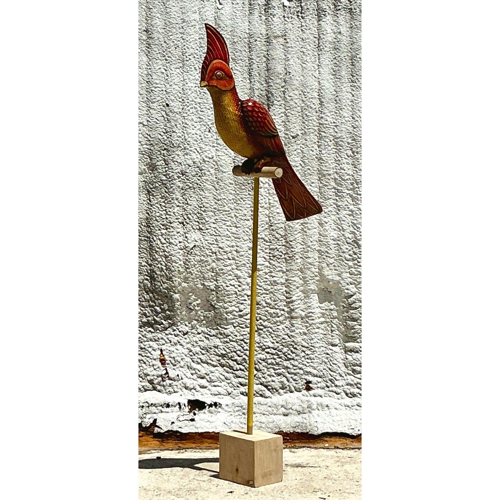 Arte popolare Uccello di cartapesta vintage Sergio Bustamante su piedistallo in vendita