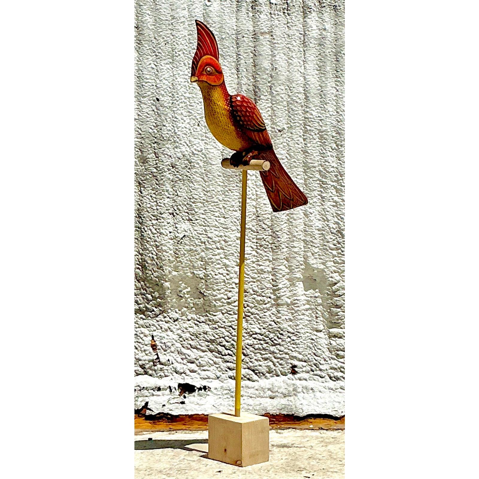 Legno Uccello di cartapesta vintage Sergio Bustamante su piedistallo in vendita
