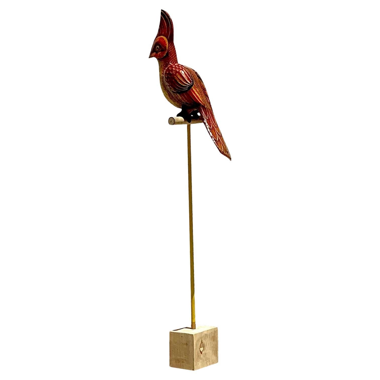 Boho vintage Sergio Bustamante Pájaro de papel maché sobre pedestal