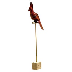 Boho vintage Sergio Bustamante Pájaro de papel maché sobre pedestal
