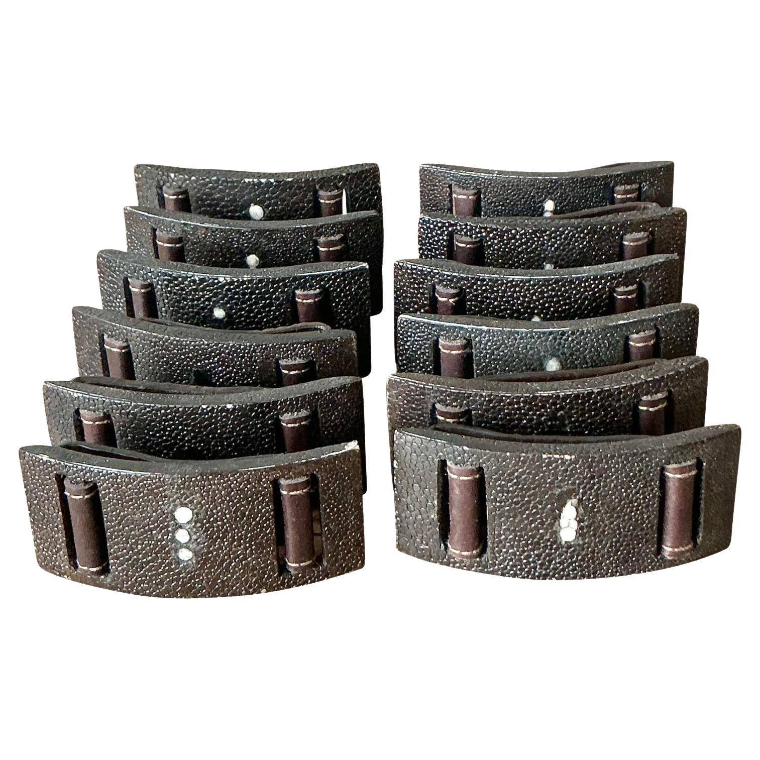 Vintage Boho Shagreen Napkin Rings - Set of 12