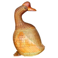 Vintage Boho Shanghai Weave Duck Lidded Basket