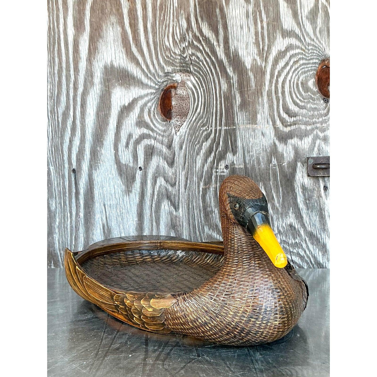 Vintage Boho Shanghai Weave Duck Tray For Sale 3