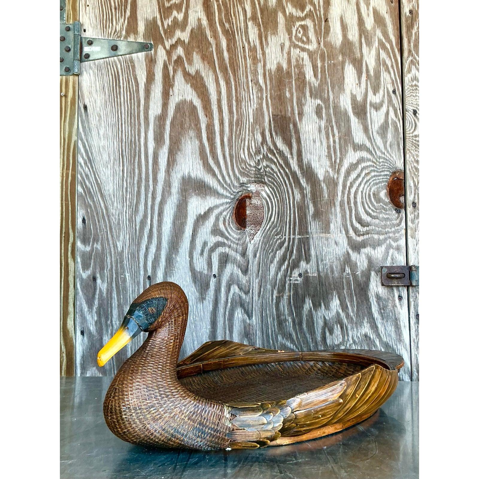 Vintage Boho Shanghai Weave Duck Tray For Sale 4