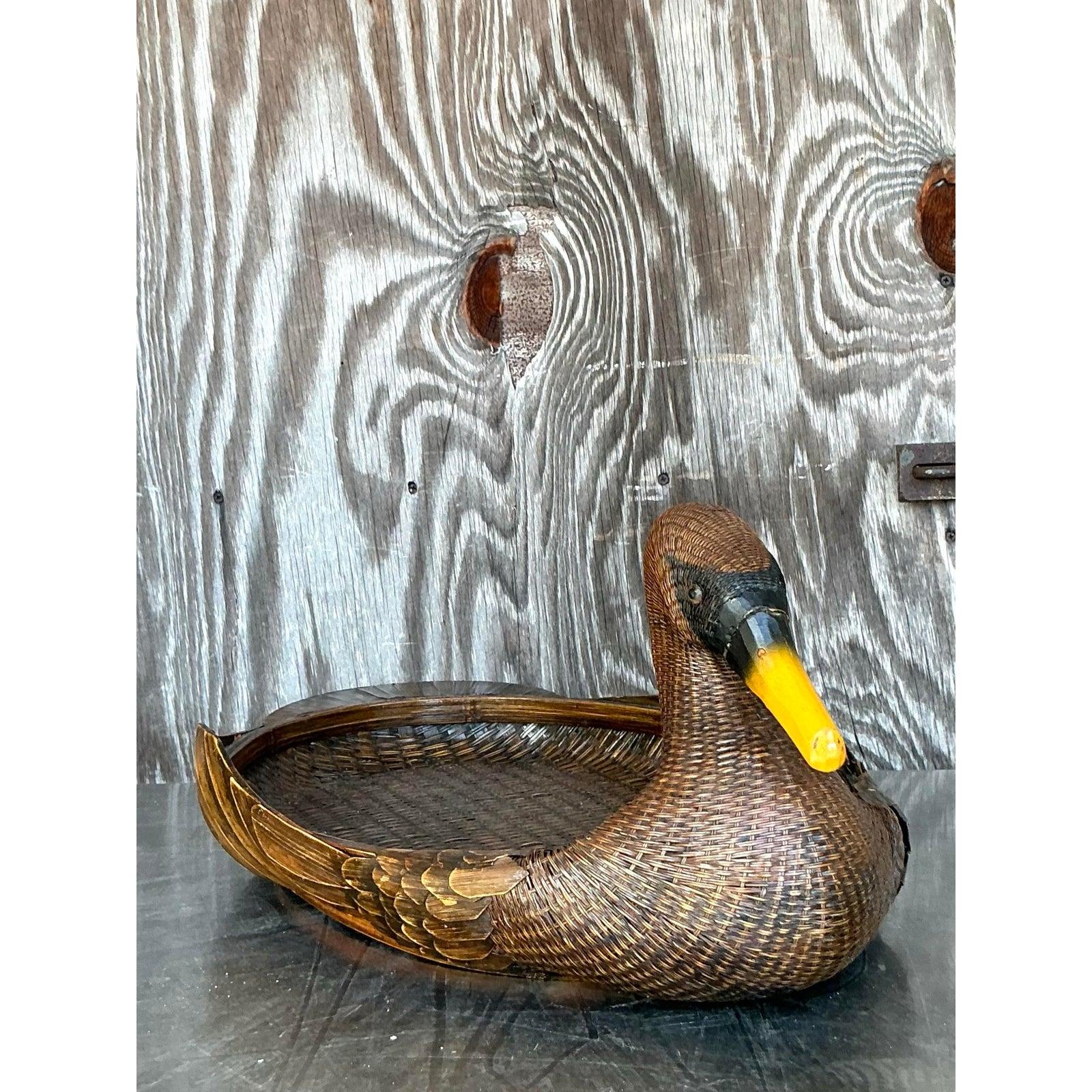Chinese Vintage Boho Shanghai Weave Duck Tray For Sale