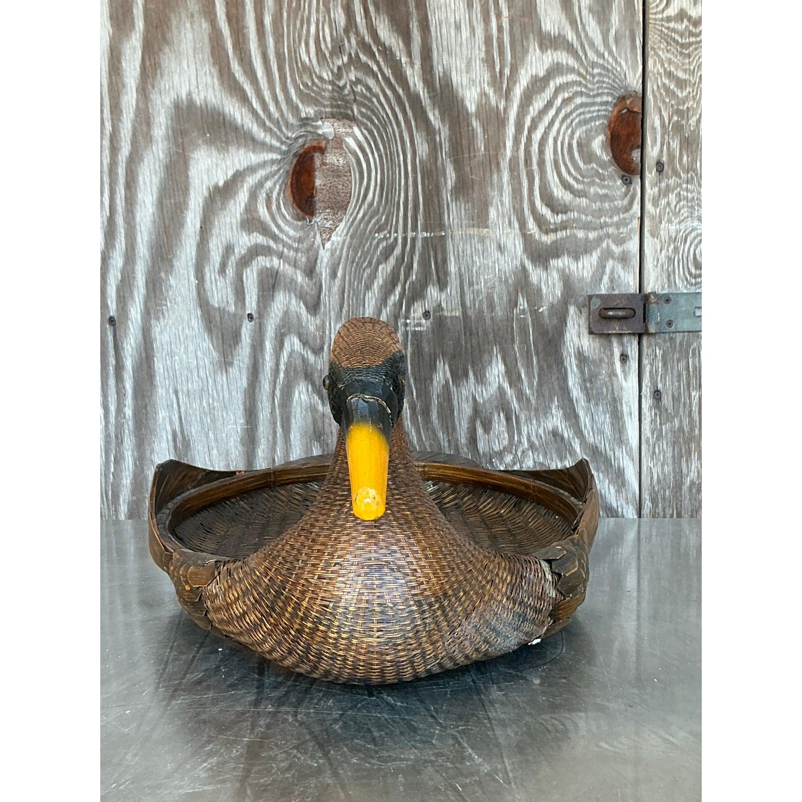 Vintage Boho Shanghai Weave Duck Tray In Good Condition For Sale In West Palm Beach, FL