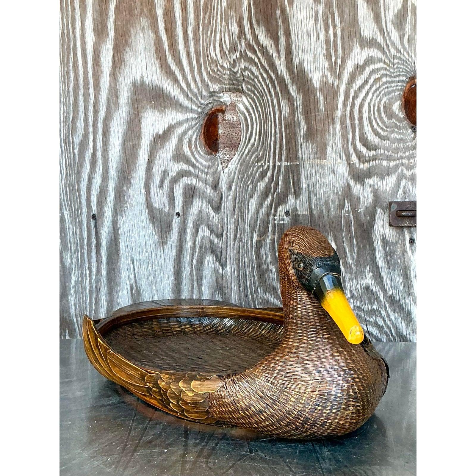 20th Century Vintage Boho Shanghai Weave Duck Tray For Sale