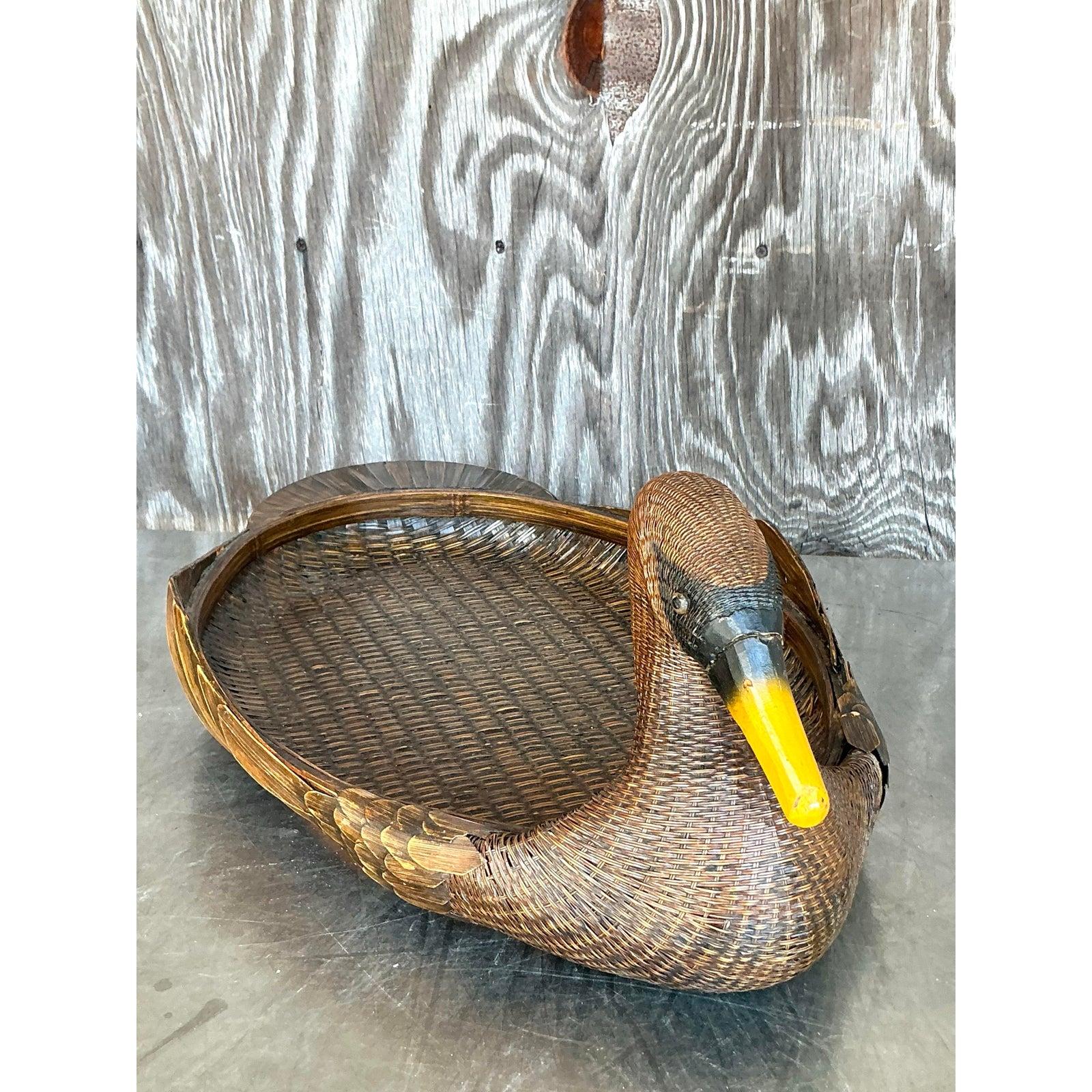 Natural Fiber Vintage Boho Shanghai Weave Duck Tray For Sale