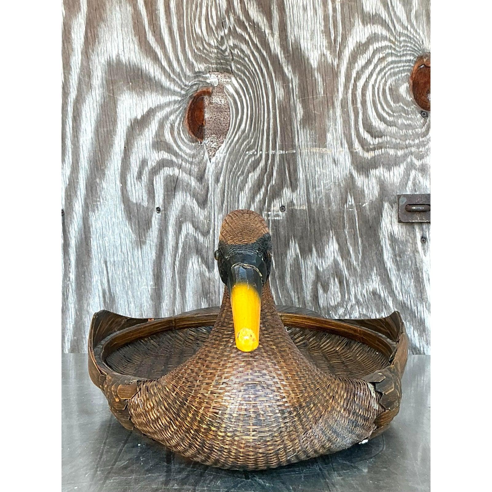 Vintage Boho Shanghai Weave Duck Tray For Sale 2