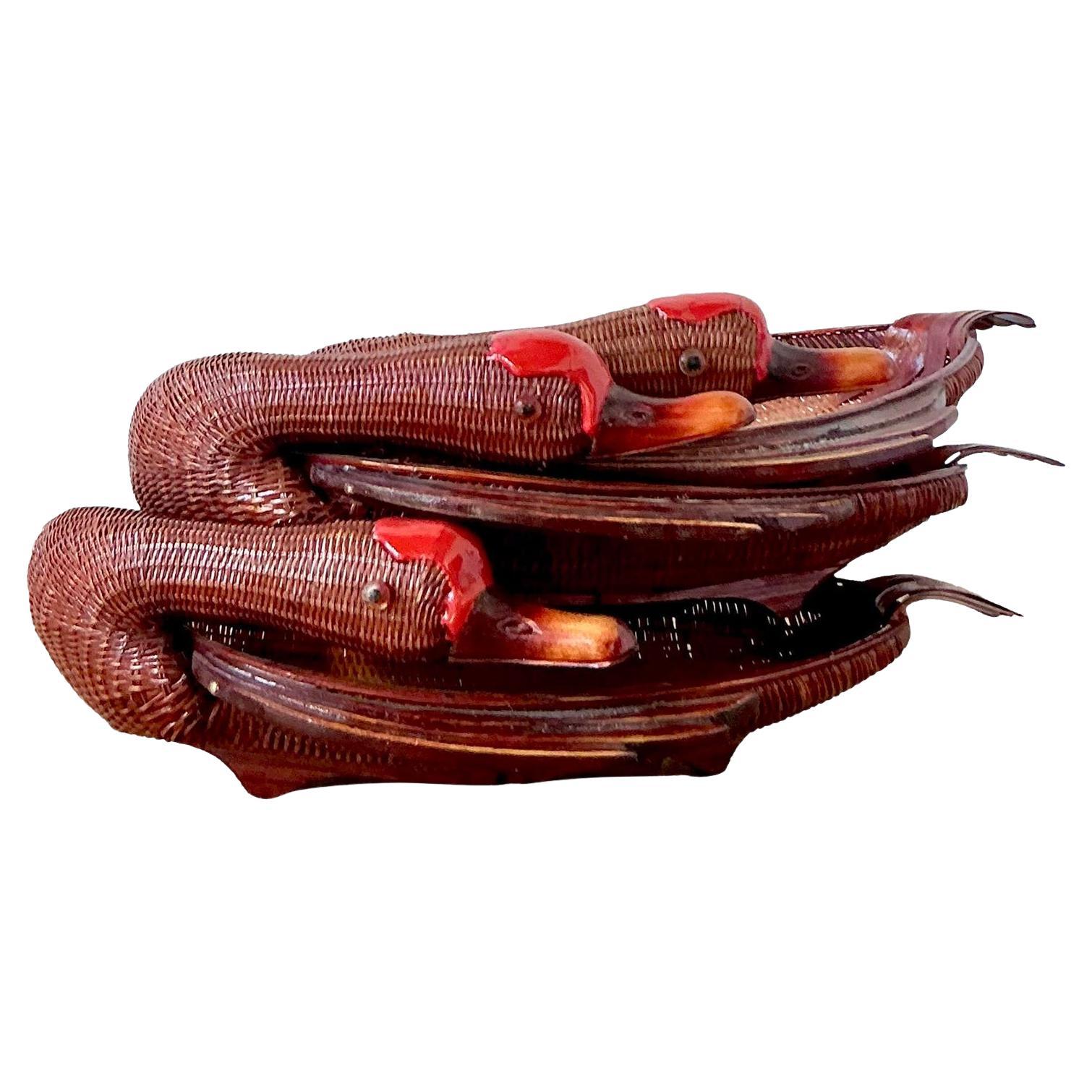 Vintage Boho Shanghai Weave Enten Tabletts - Satz von 3 im Angebot