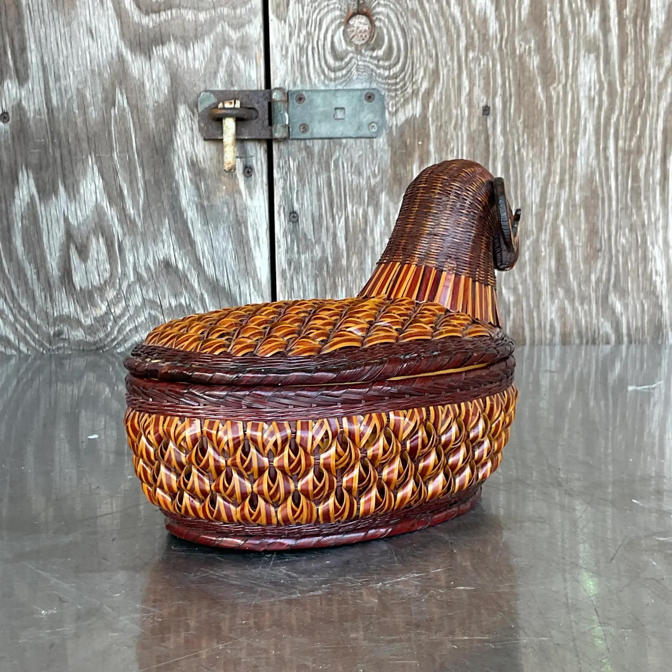 Bohemian Vintage Boho Shanghai Weave Rams Head Basket For Sale