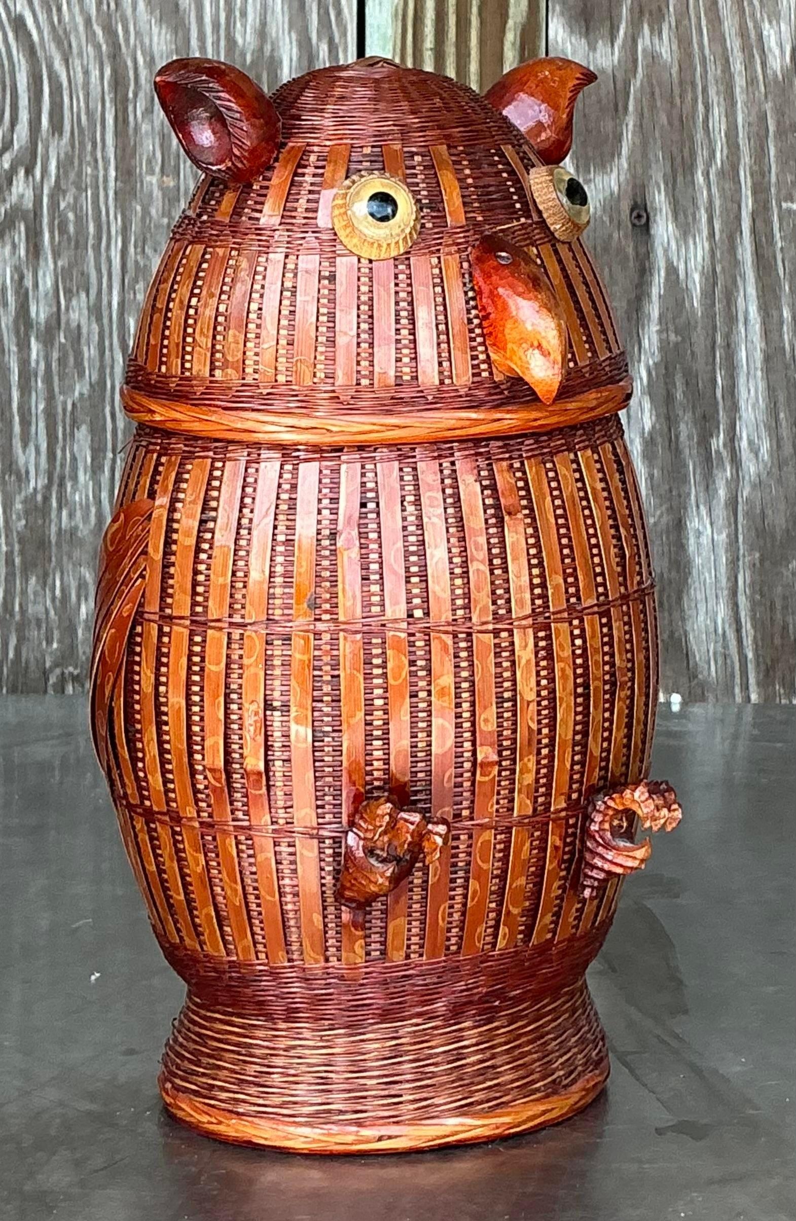Rattan Gufo in rattan con trama bohémien vintage in vendita