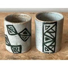 Vintage Boho Shapes Studio Pottery Cups - Set of 2