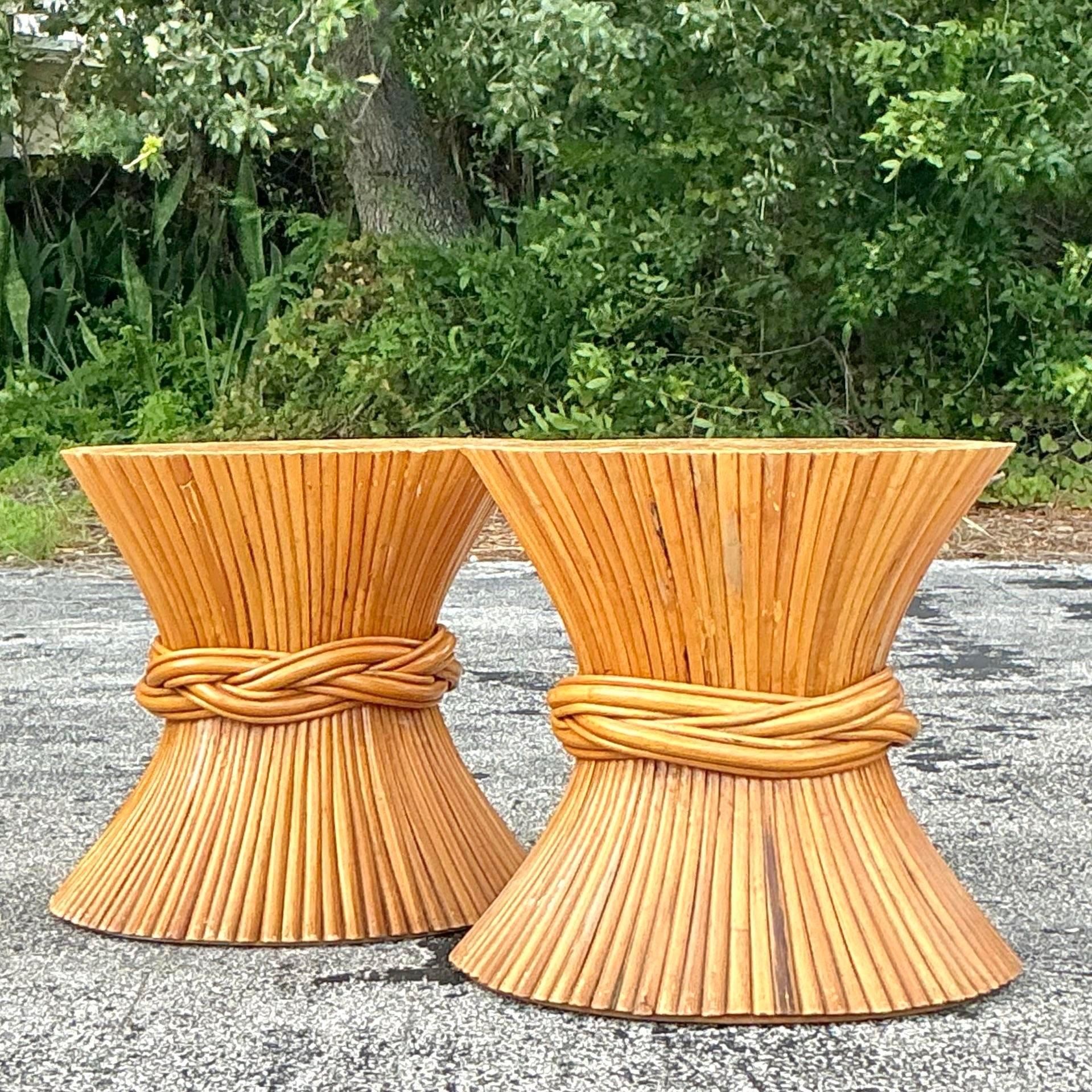 Philippine Vintage Boho Sheath of Wheat Side Tables - a Pair For Sale