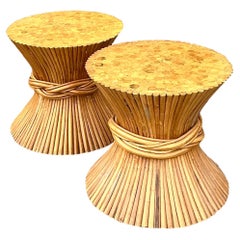Vintage Boho Sheath of Wheat Side Tables - a Pair