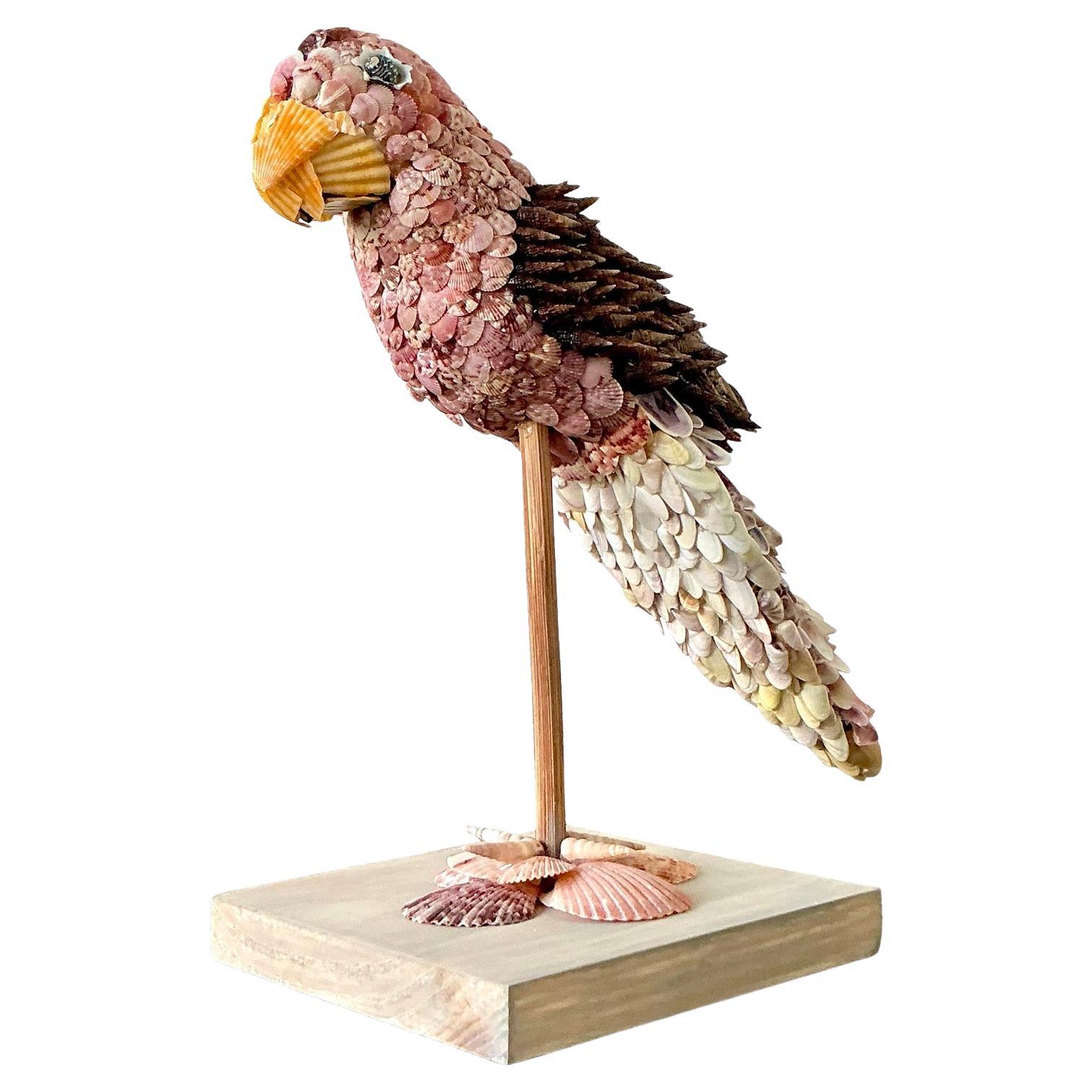 Vintage Boho Shell Encrusted Bird on a Perch