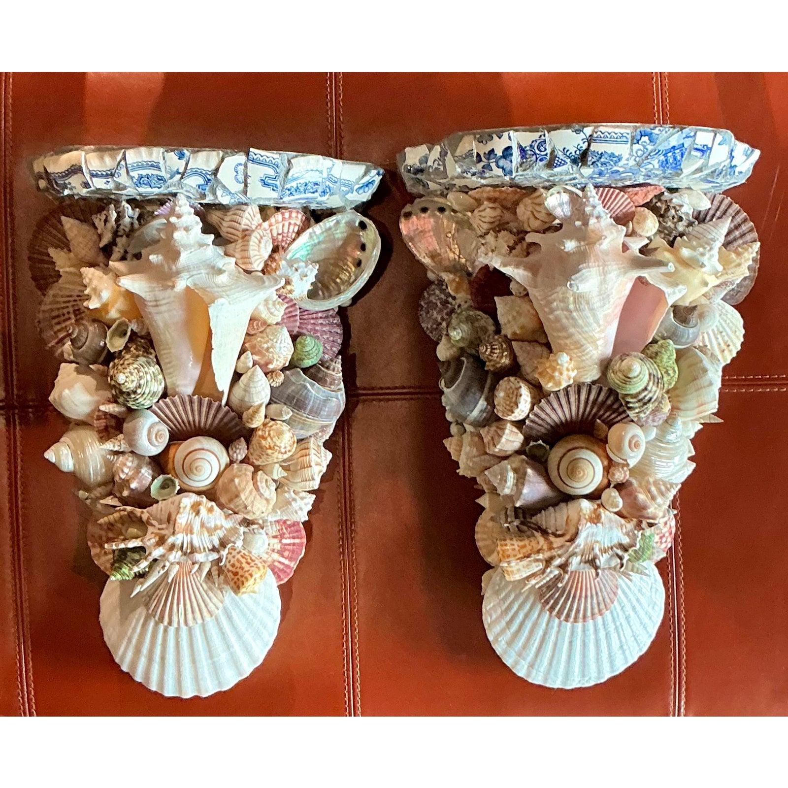 Vintage Boho Shell verkrustete Klammern - ein Paar (Muschel) im Angebot