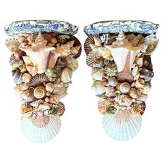 Vintage Boho Shell Encrusted Brackets - A Pair