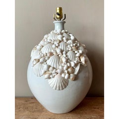 Vintage Boho Shell Encrusted Ceramic Lamp