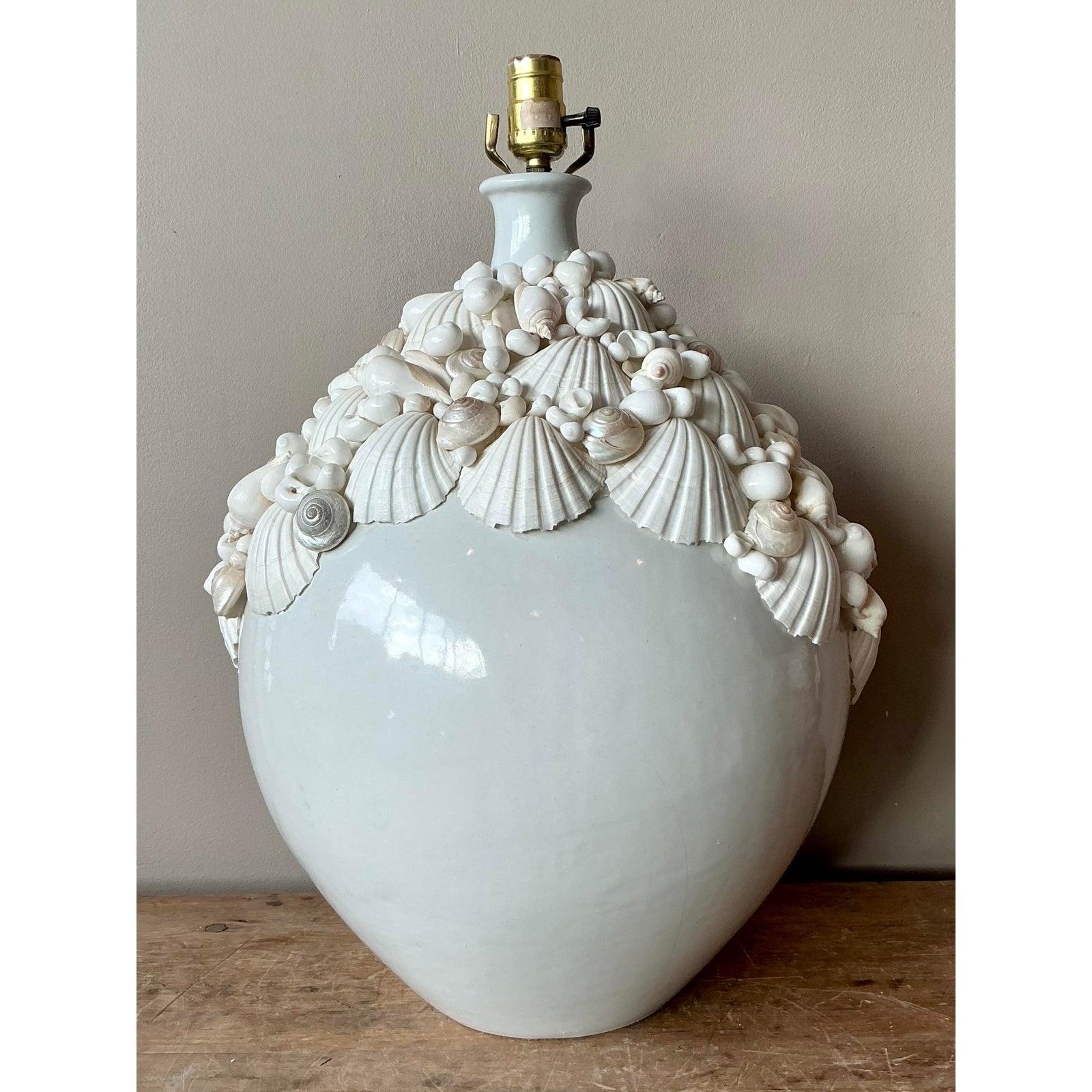 20th Century Vintage Boho Shell Encrusted Ceramic Lamp For Sale