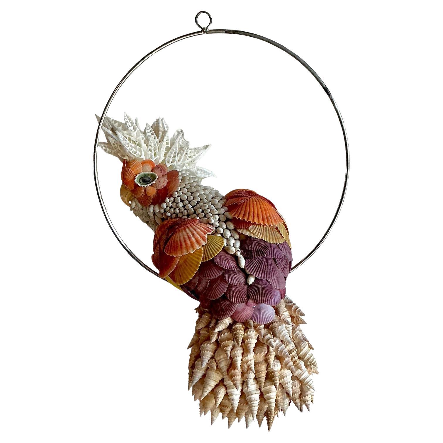 Vintage Boho Shell Encrusted Cockatoo on Stand