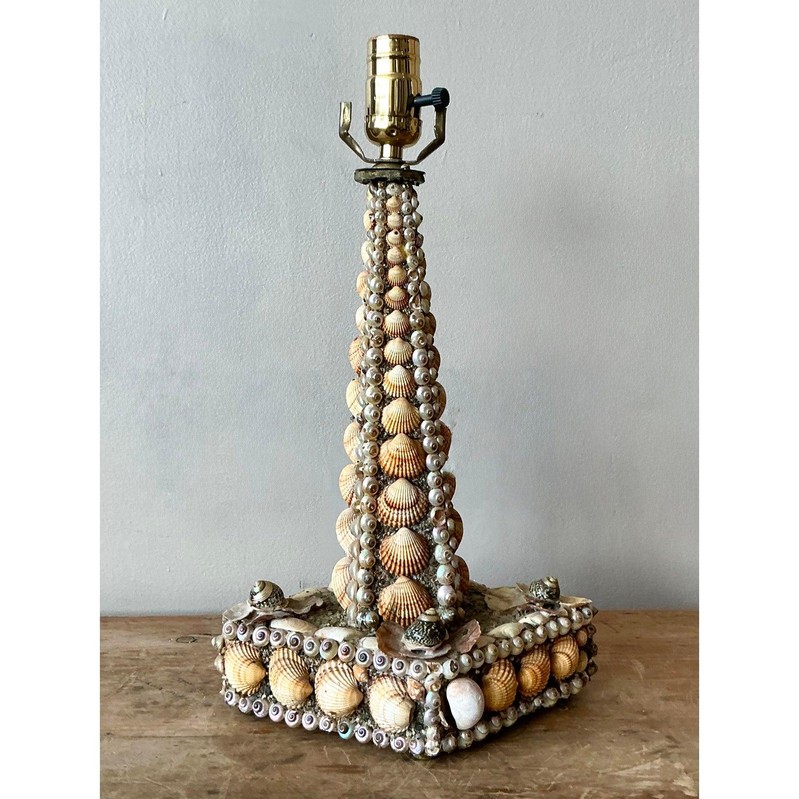 XX secolo Vintage Boho Shell Encrusted Lamp in vendita