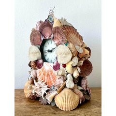 Vintage Boho Shell Encrusted Mantle Clock