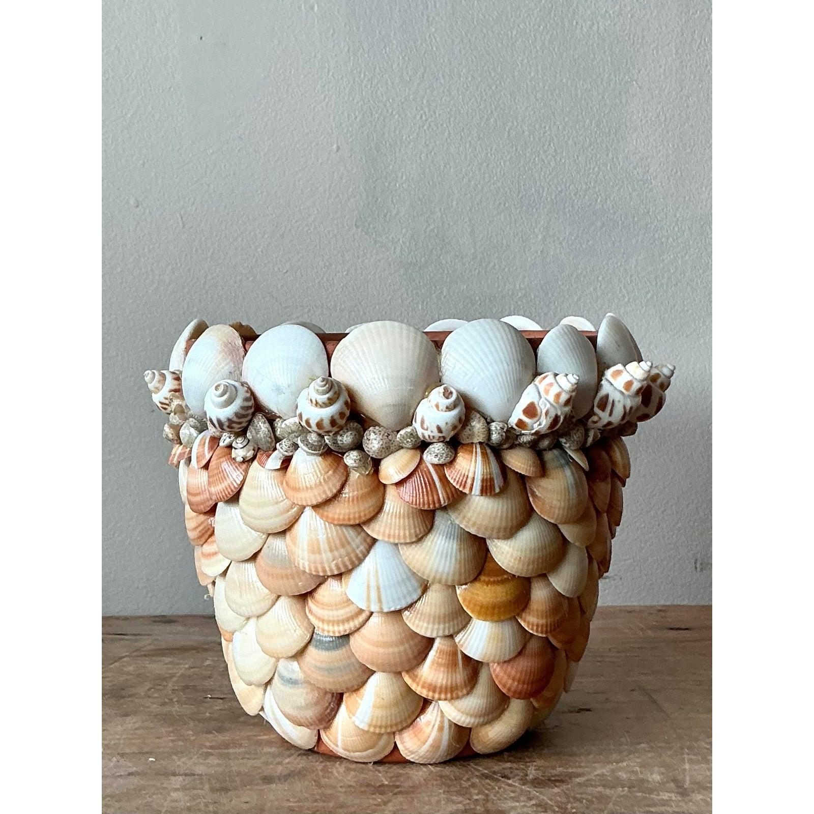 Vintage Boho Shell Encrusted Pot For Sale at 1stDibs
