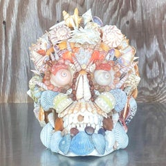 Vintage Boho Shell Encrusted Skull Signed