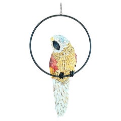Vintage Boho Shell Encysted Bird on a Hoop