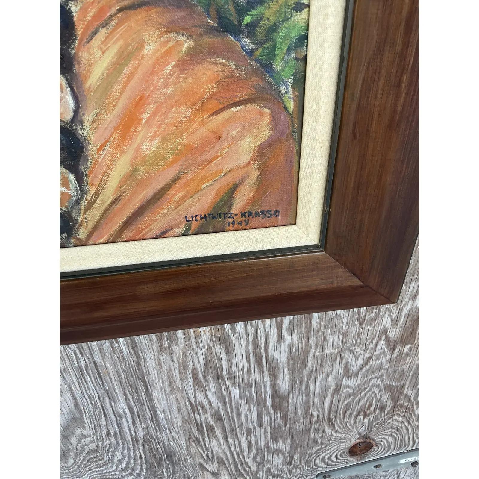Vintage Boho Signed 1941 Original Oil Painting of Man in Turban For Sale 1