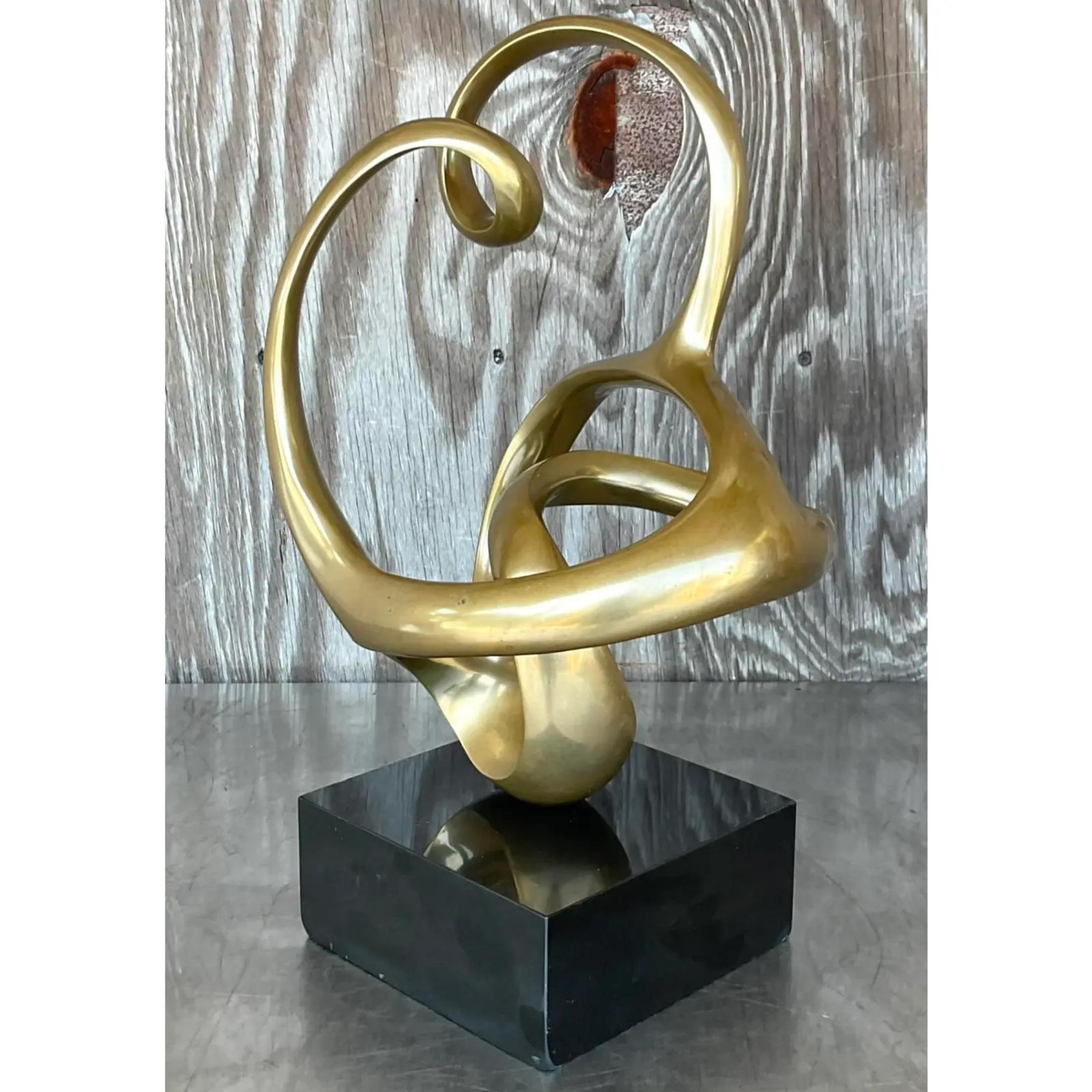 Bohemian Vintage Boho Signed Abstract Brass Sculpture For Sale