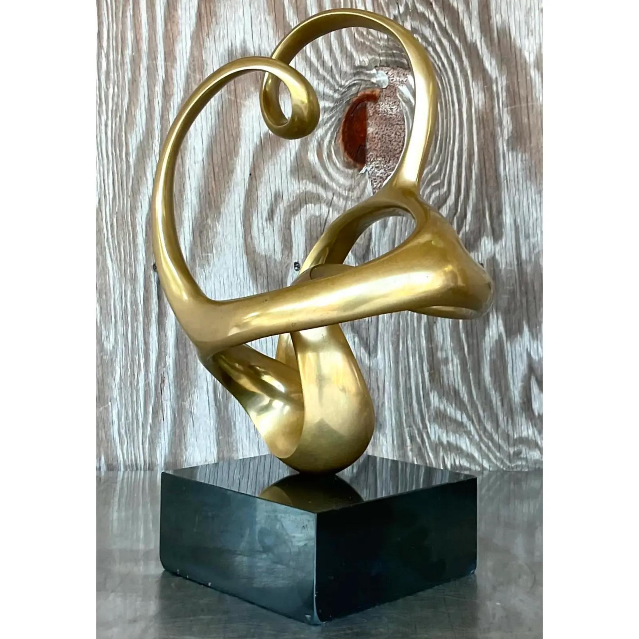 Vintage Boho Signed Abstract Brass Sculpture In Good Condition For Sale In west palm beach, FL