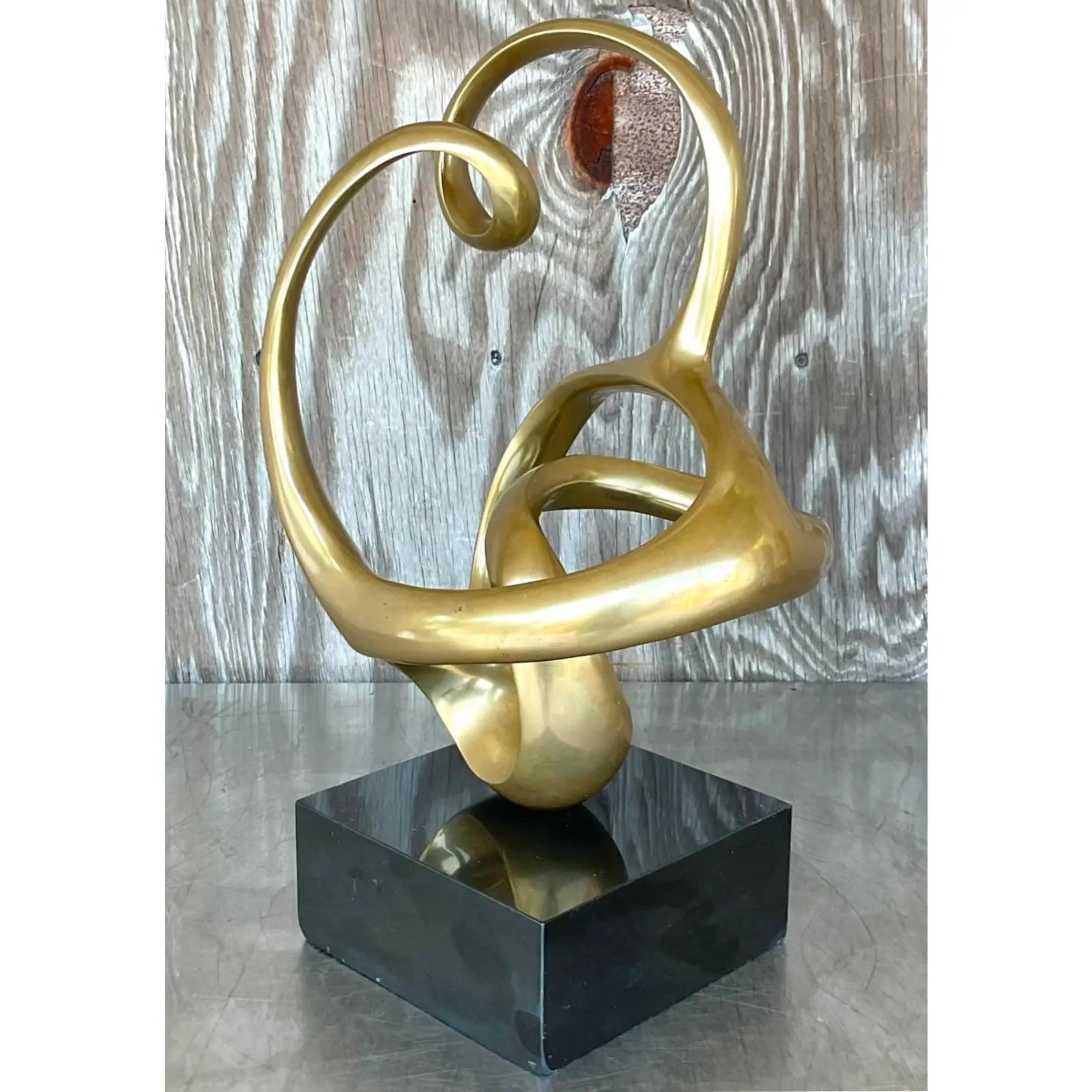 Vintage Boho Signed Abstract Brass Sculpture For Sale 1