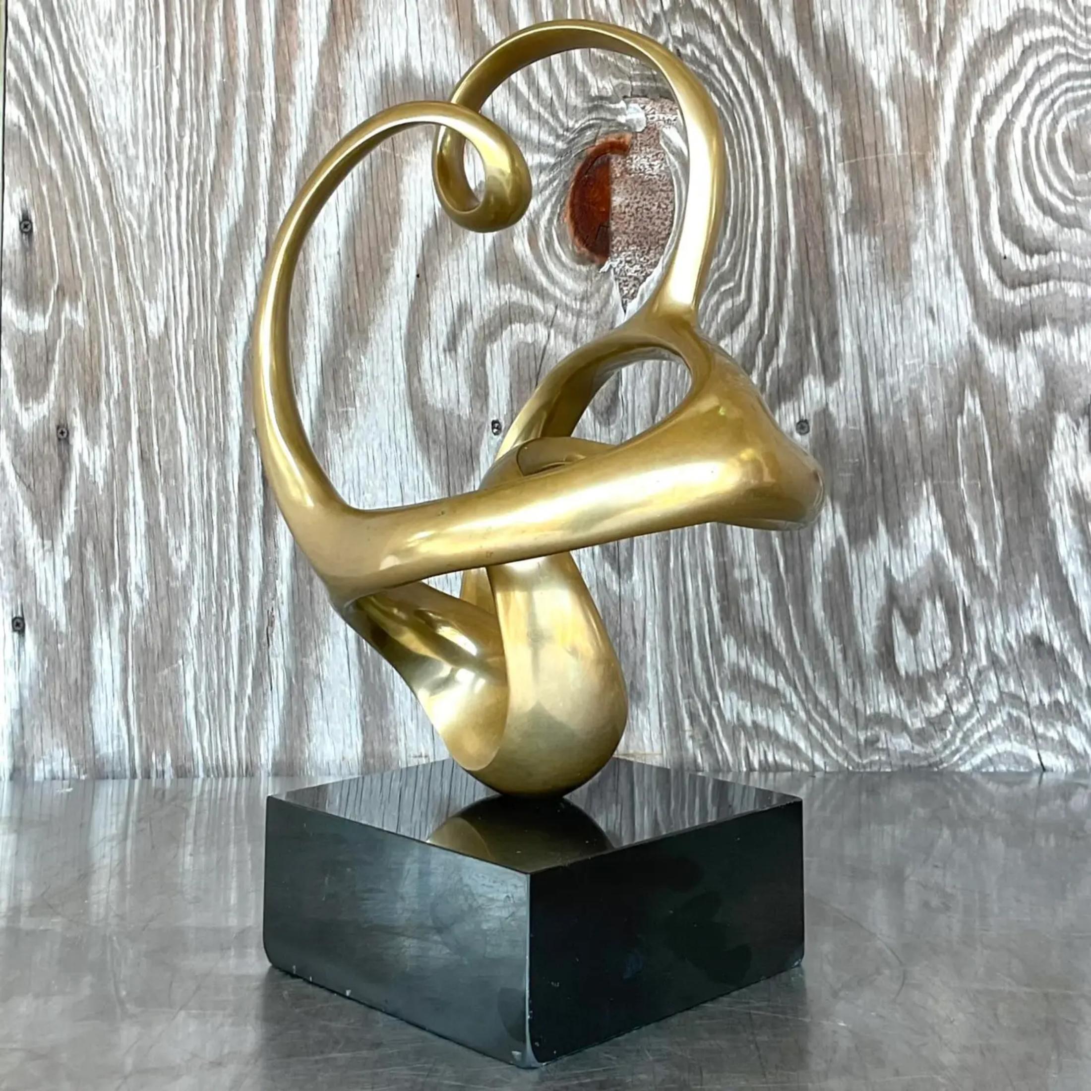Vintage Boho Signed Abstract Brass Sculpture For Sale 2