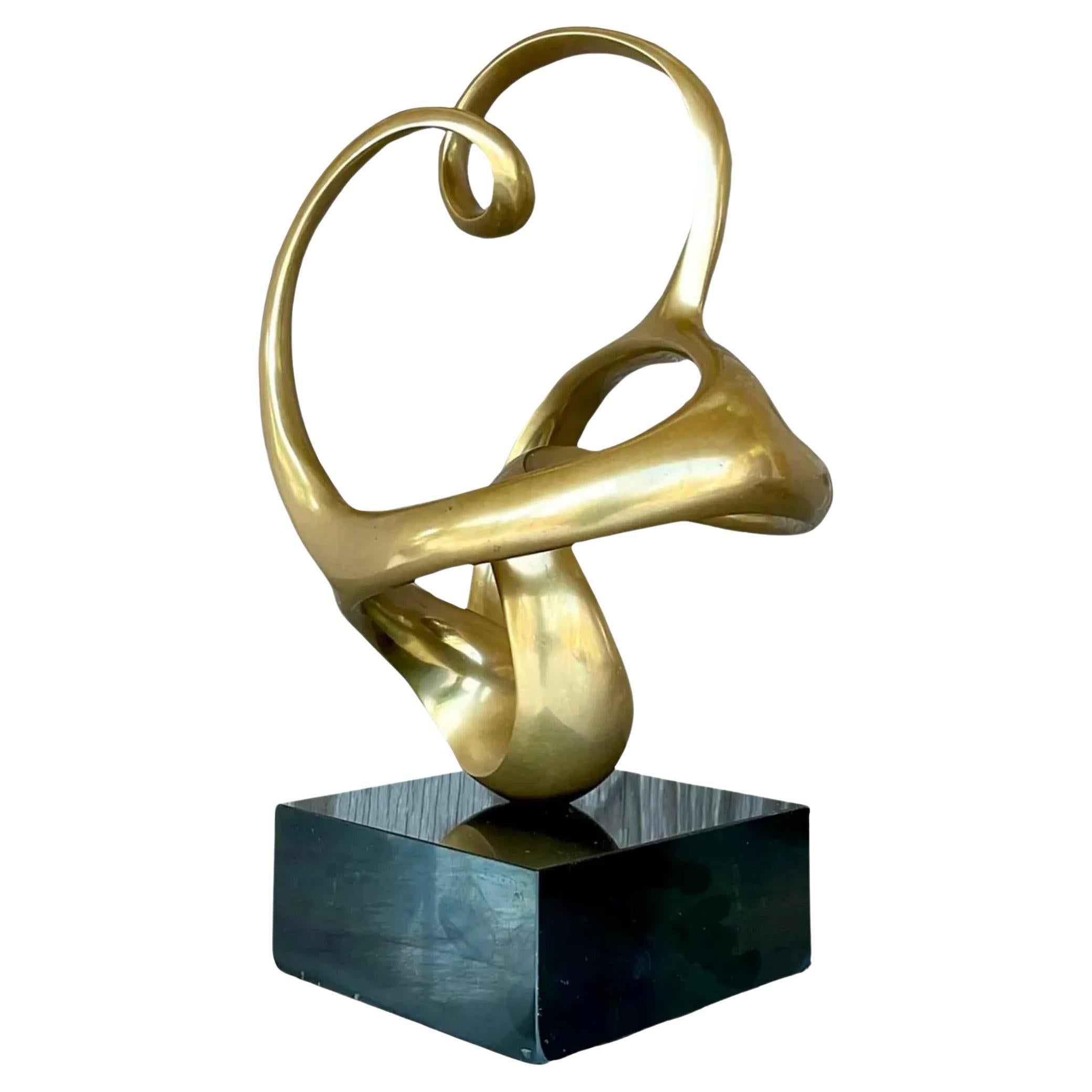 Vintage Boho Signed Abstract Brass Sculpture For Sale