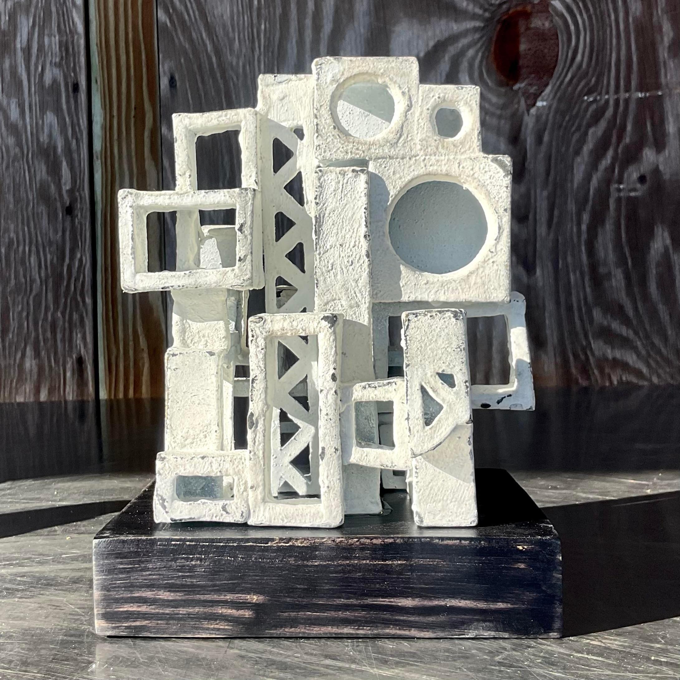 Vintage Boho Signed Abstract Brutalist Ceramic Sculpture In Good Condition For Sale In west palm beach, FL
