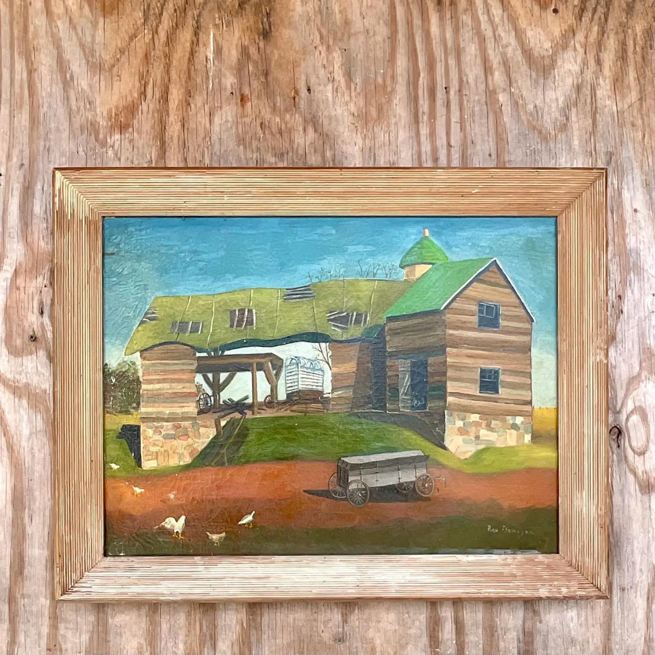 Vintage Boho Signed Abstract Expressionist Landscape Original Oil Painting In Good Condition For Sale In west palm beach, FL