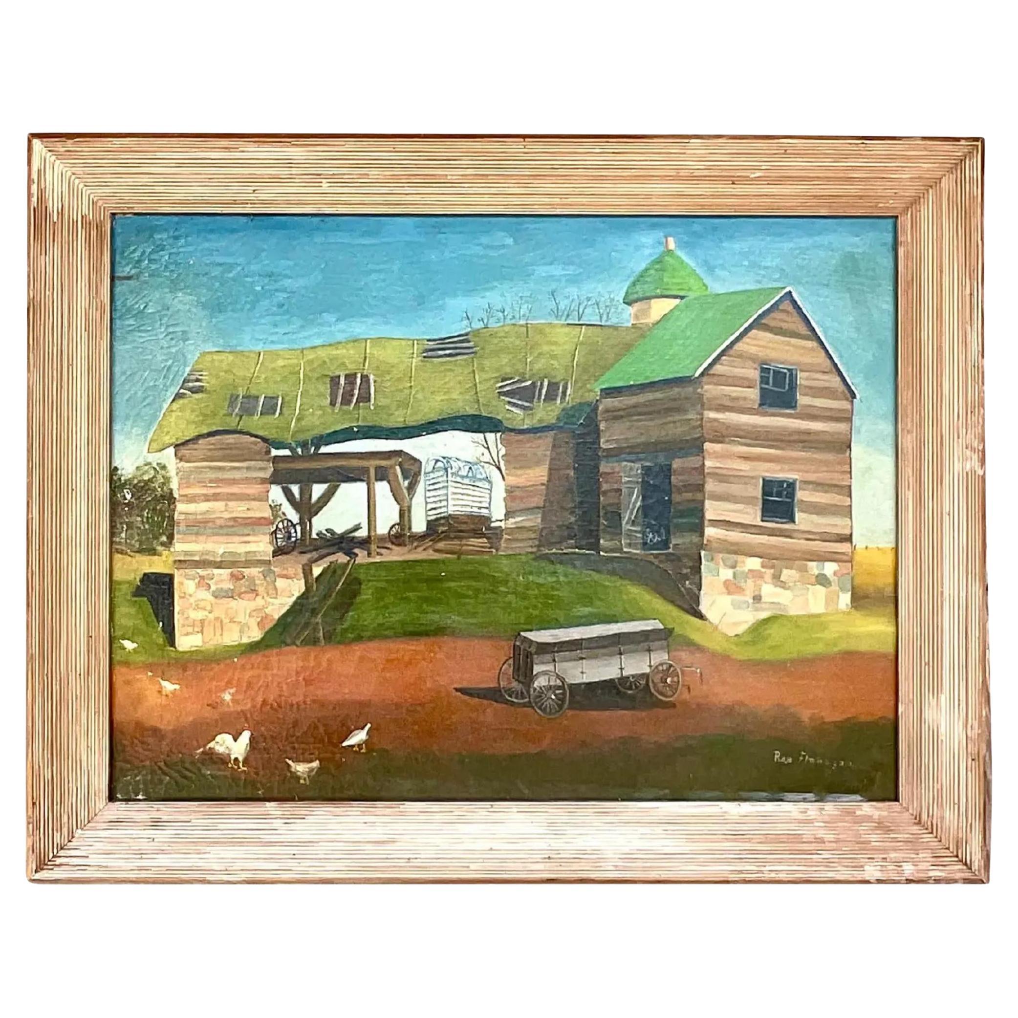 Vintage Boho Signed Abstract Expressionist Landscape Original Oil Painting For Sale