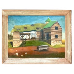 Vintage Boho, signierte abstrakte expressionistische Landschaft, Original-Ölgemälde, Vintage