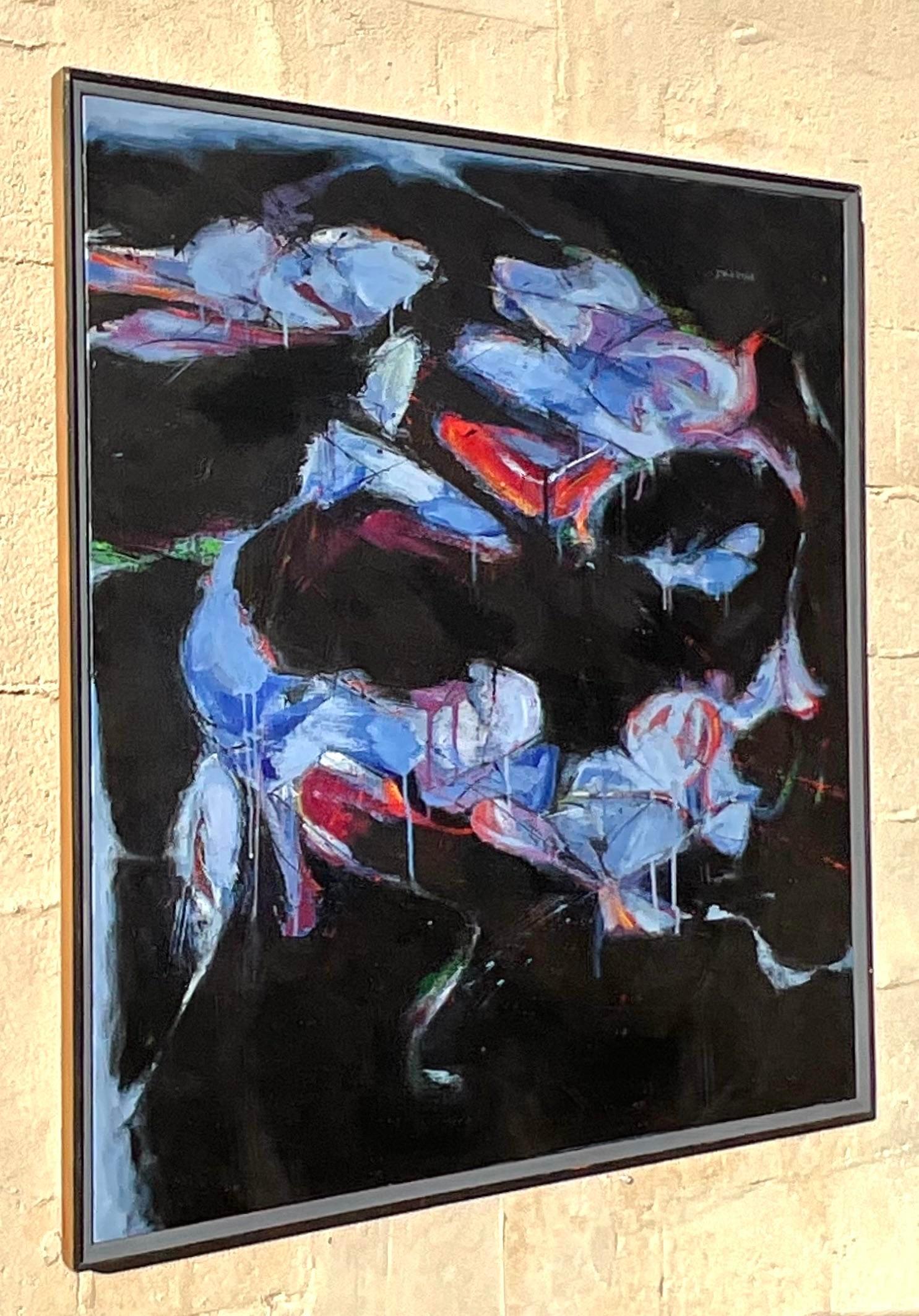 20th Century Vintage Boho Signed Abstract Original Oil on Board For Sale